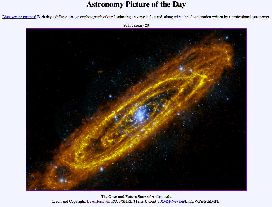 Etoiles d'hier et de demain dans Andromède sur APOD (Image d'astronomie du jour)