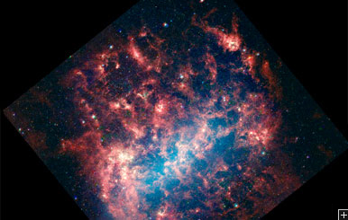 Image de Grand Nuage de Magelan dans l'infrarouge proche a partir des données Spitzer. Crédit : NASA Spitzer – SAGE team 